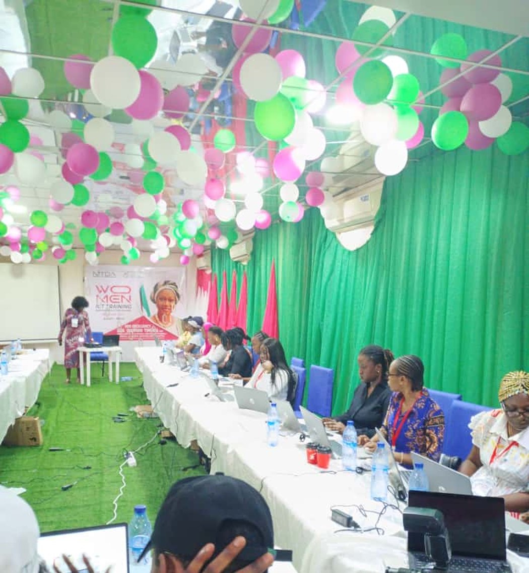 Women working on laptops during the ICT training programme